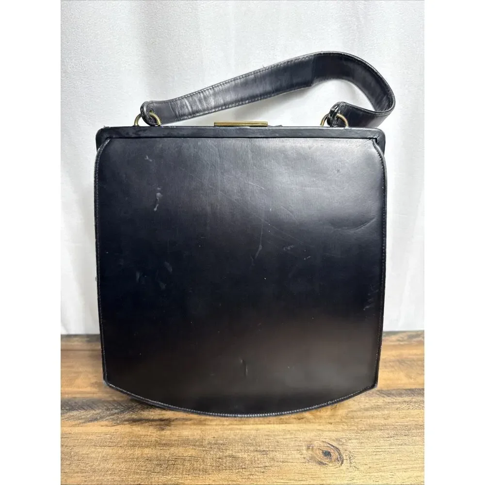 Vintage Dofan Handbag Purse Made In France Black Leather 1960s Shoulder Bag GUC - Picture 3 of 11